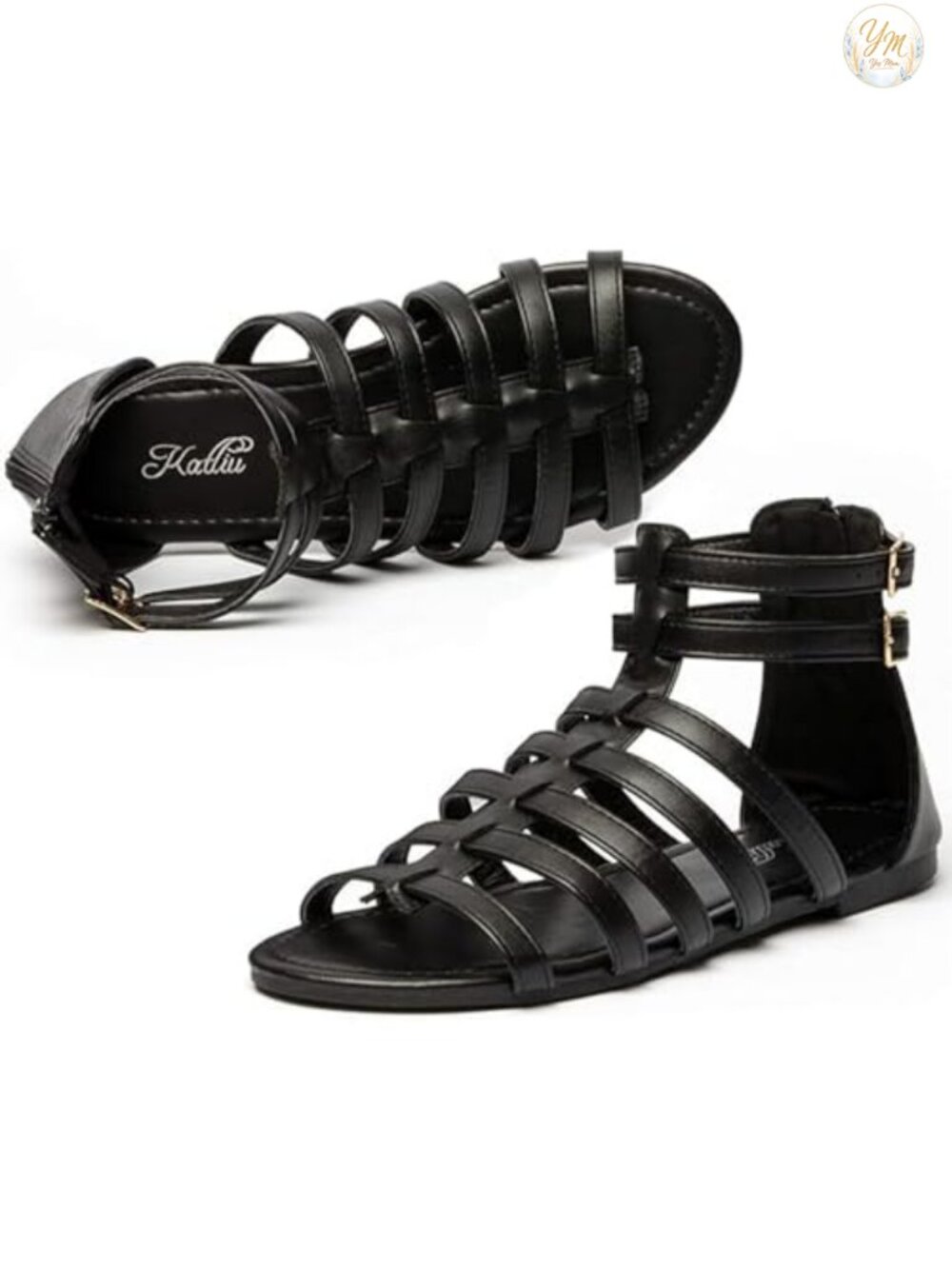 Women's Gladiator Sandals Strappy Flat Sandals Faux Leather Ankle Buckle